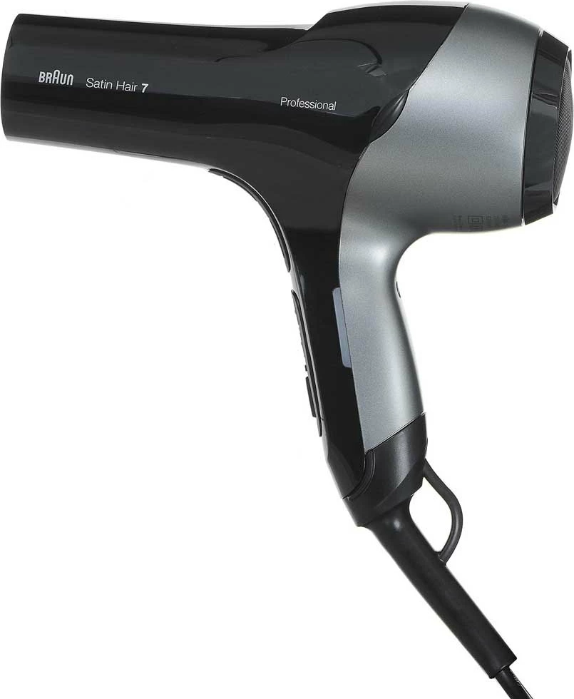 Tharëse flokësh Braun Satin Hair 7 HD780, 2000 W, motor AC profesional, sensor temperature, 10 nivele, set stilimi, e zezë/gri