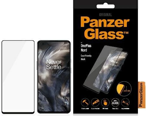 Xham i temperuar PanzerGlass E2E Super+ për OnePlus Nord, me kornizë të zezë