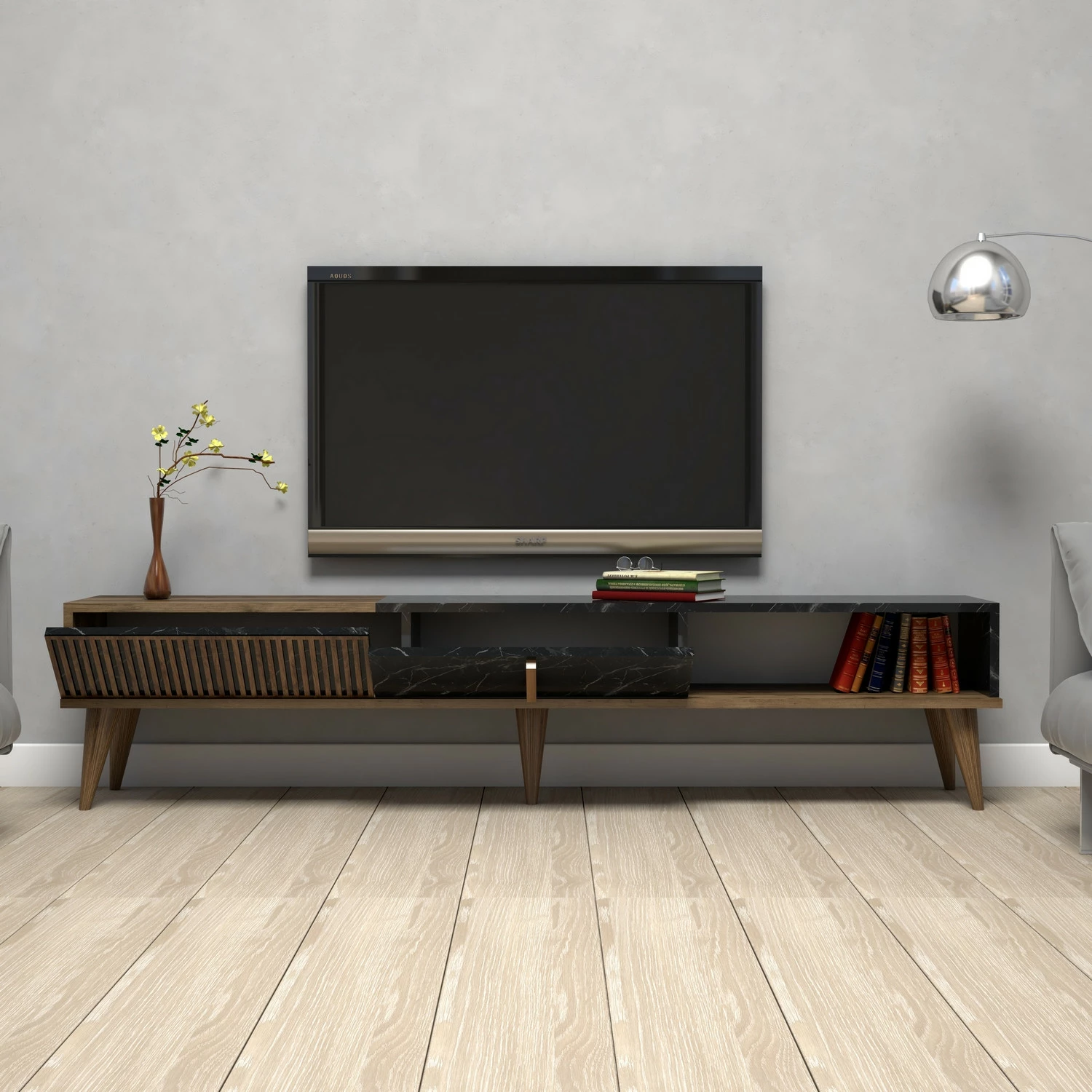 Komodë TV Hanah Home, Milan, ngjyrë arre dhe e zezë