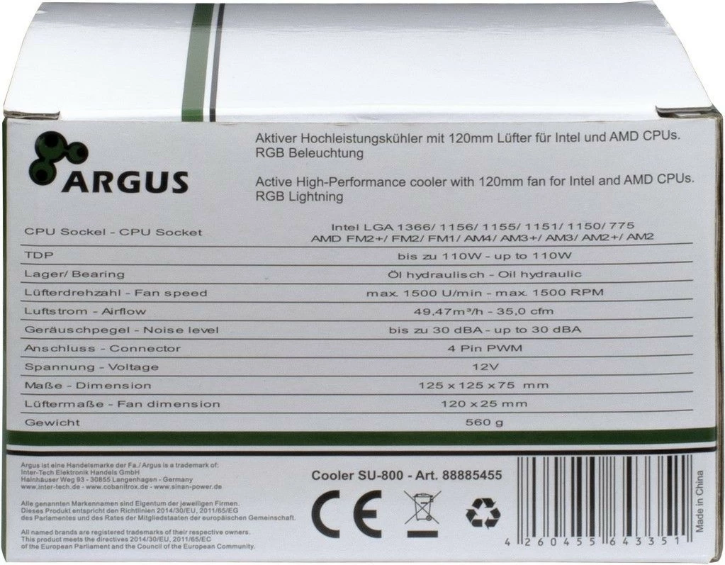 Cooler procesori Inter-Tech Argus SU-800, 120mm, LED, i zi