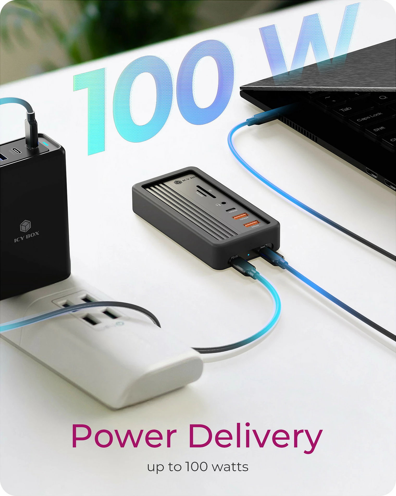 Docking station ICY BOX IB-DK4072M-CU31, USB-C 10-në-1, M.2 SSD, Gigabit LAN, e zezë