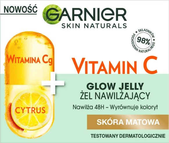 Gel hidratues për fytyrë Garnier Skin Naturals Vitamin C Glow Jelly për femra 50ml