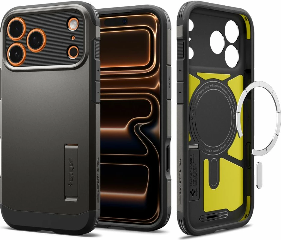 Mbështjellës Spigen Tough Armor "T" MagSafe për iPhone 17 Pro / 17 Pro Max, mbrojtje e fortë TPU+PC me shkumë, MagSafe, gri