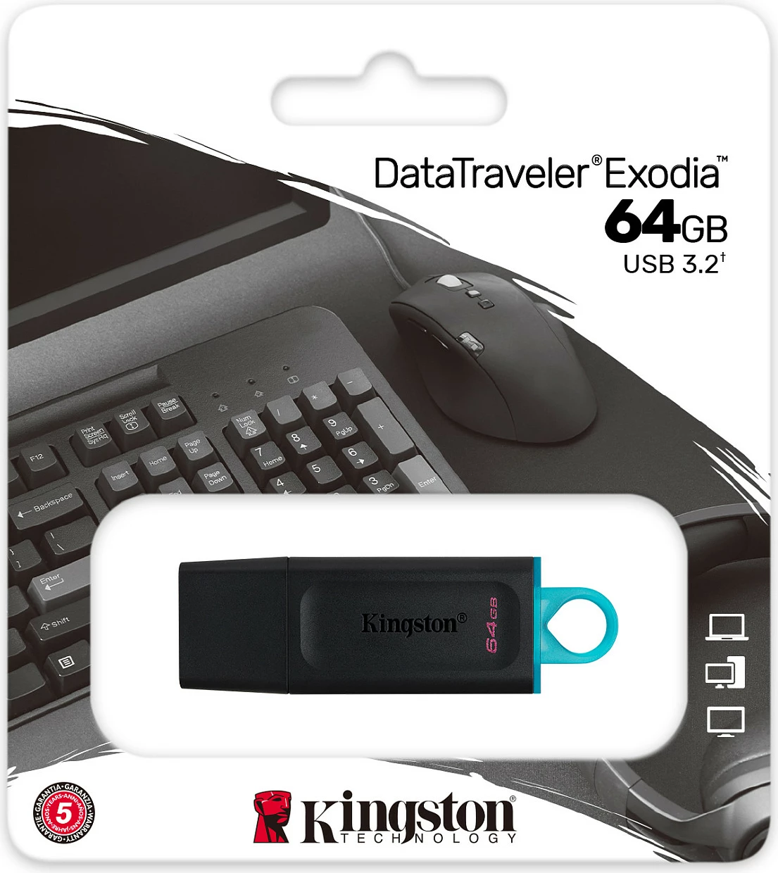 USB 3.2 Flash Drive Kingston DataTraveler Exodia, 64 GB, USB Type-A, Black, Turquoise