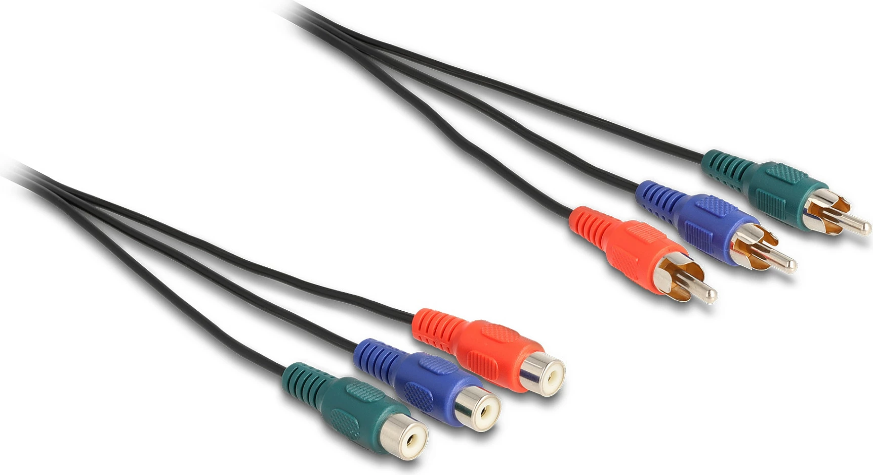 Kabllo zgjatëse RCA RGB DeLOCK, 3x Mashkull në 3x Femër, 1 m, e zezë