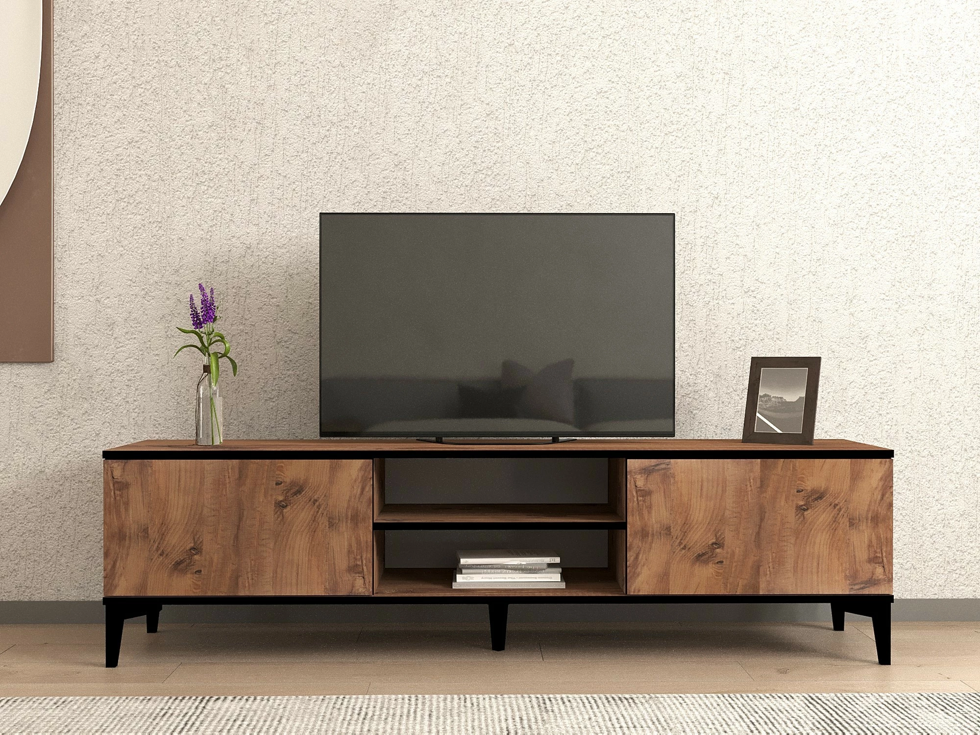 Komodë TV Hanah Home, ngjyrë Atlantic Pine dhe e zezë