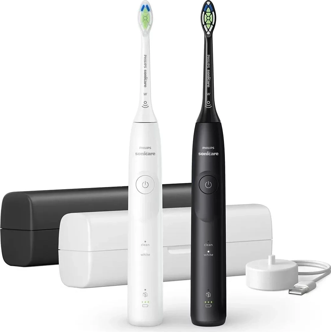 Furçë dhëmbësh sonike Philips Sonicare 5500 HX7119/02, 2 koka, 2 mbajtëse, 2 kuti udhëtimi, bardhë/zezë
