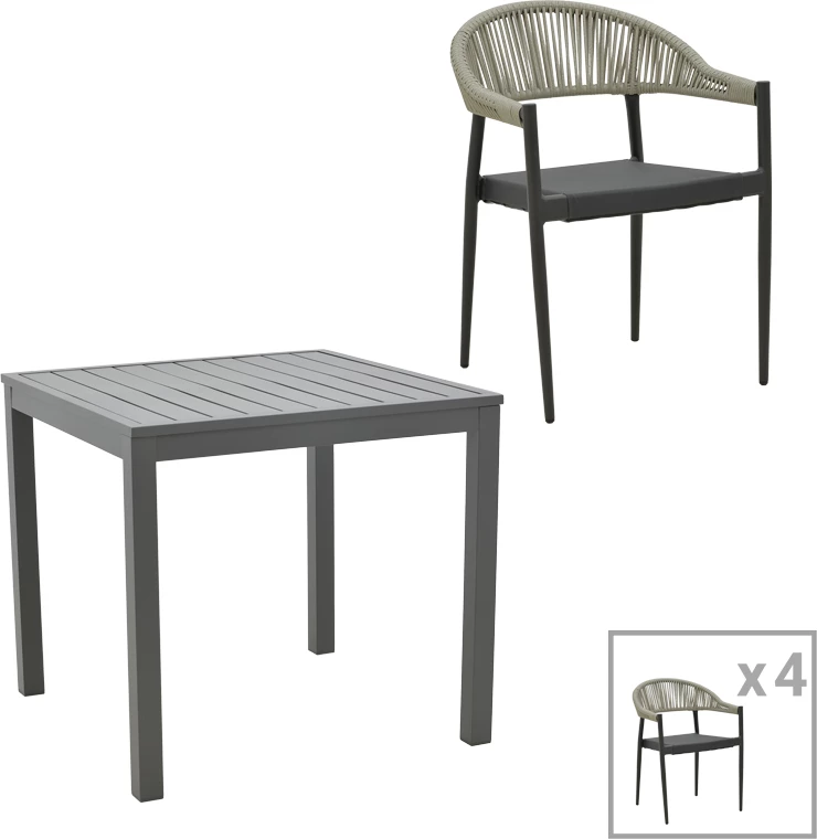 Set tavoline me karrige për terasë Kliton-Elation, alumin, ngjyrë antracit, 80x80x74cm, 5 copë