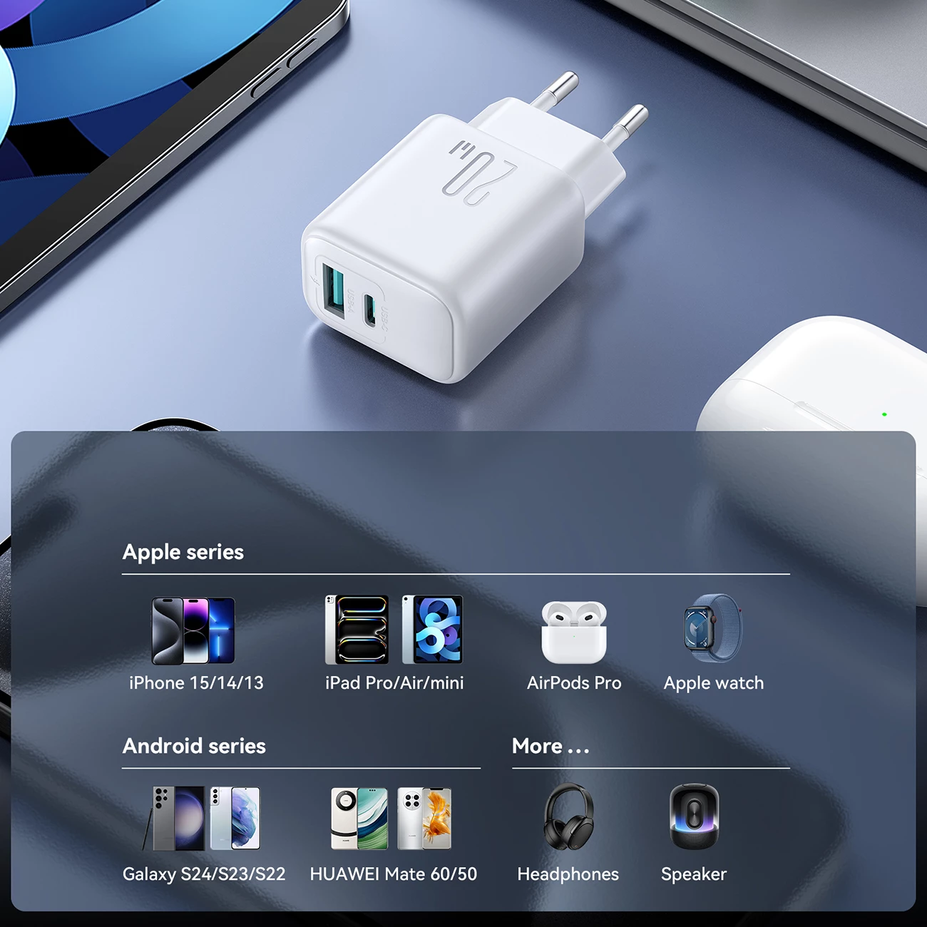 Karikues muri Joyroom JR-TCF21 20W PD/QC 3.0 2 porta USB-C/USB-A prizë UK i bardhë