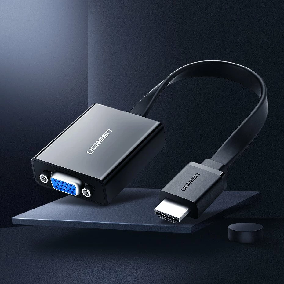 Adapter HDMI në VGA Ugreen 40248, me micro USB dhe audio 3.5mm, Zi