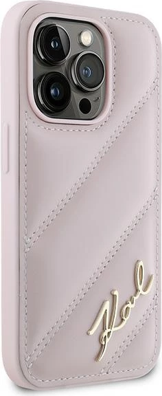 Mbështjellës Karl Lagerfeld Diagonal Quilted Script për iPhone 14 Pro Max, rozë