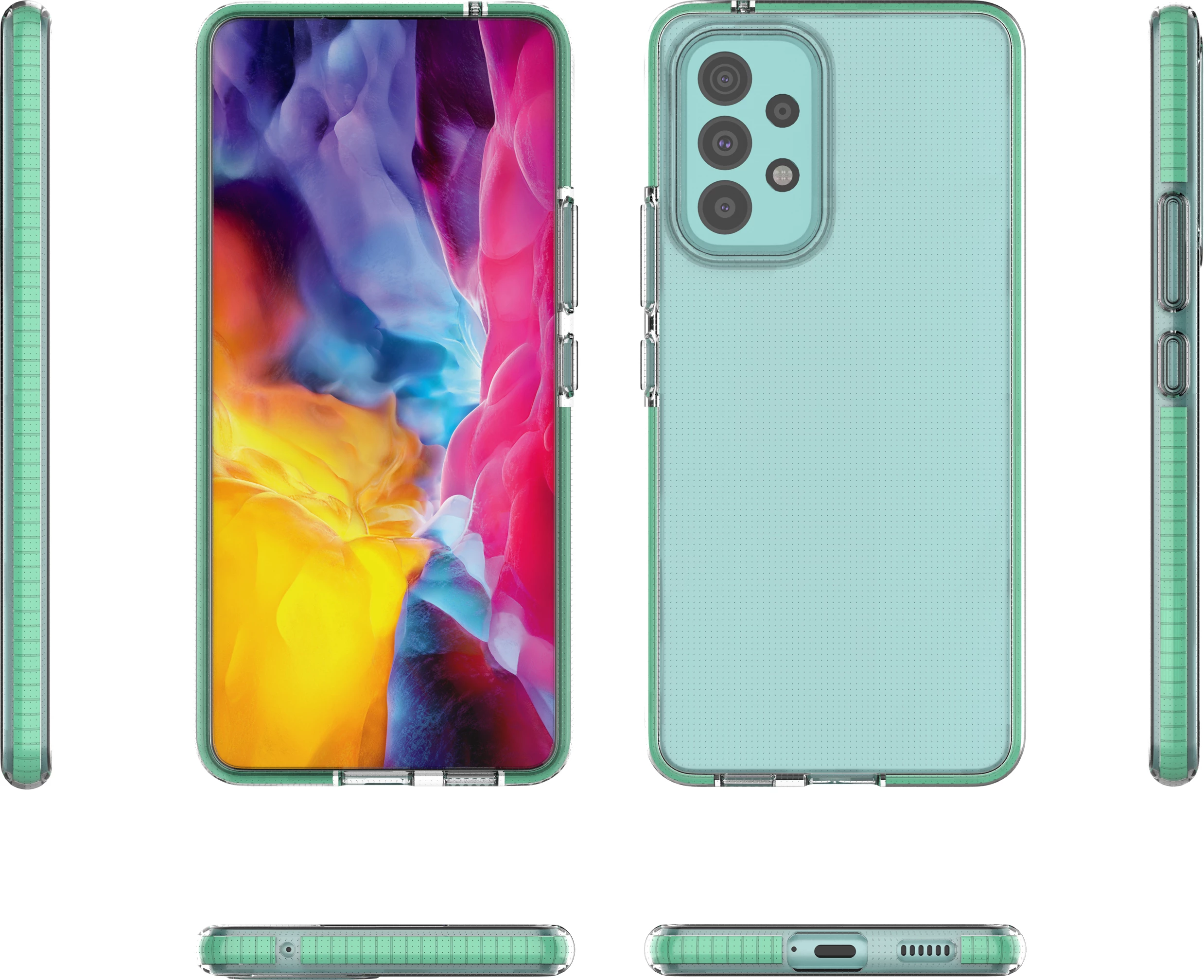 Mbështjellës Hurtel Spring Case për Samsung Galaxy A73, xhel, kornizë kaltër, Transparent