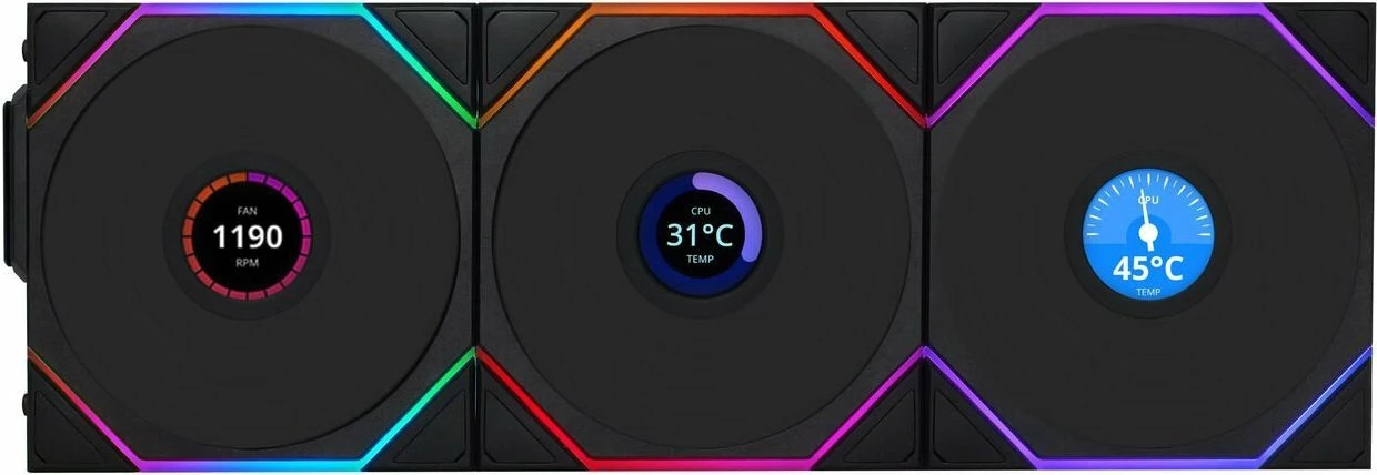Ventilatorë kasë PC Lian Li UNI FAN TL Wireless LCD 120 Reverse Blade, 120mm, PWM 4-pin, ARGB, zi, 3-pack
