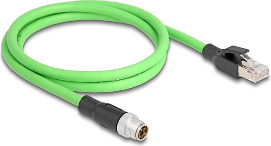 Kabllo industriale Ethernet DeLOCK M12 X-coded 8-pin mashkull në RJ45 mashkull, 1 m, PUR/TPU, e gjelbër
