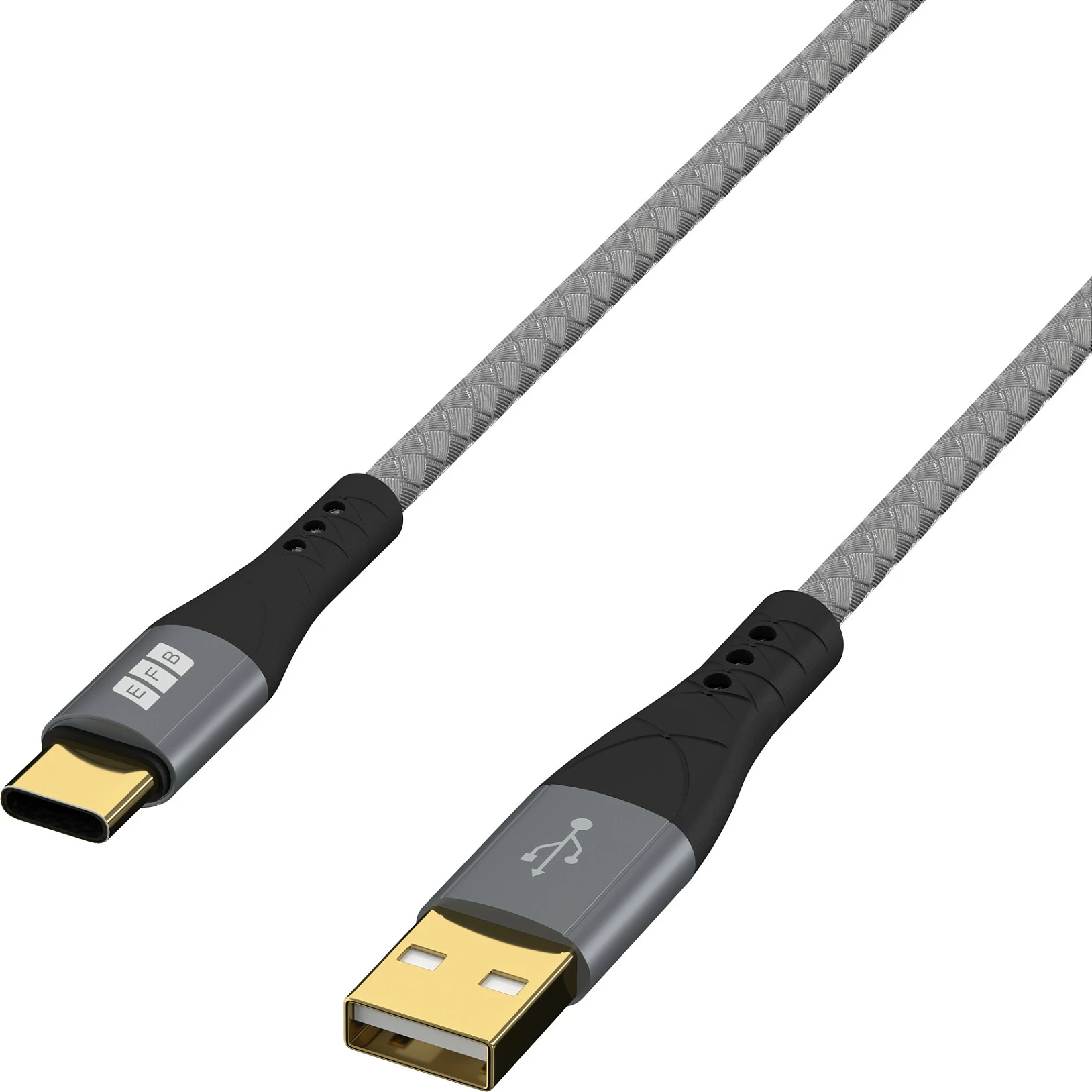 Kabllo EFB Elektronik USB-A në USB-C, 0.5 m, 60W PD, 3A, e thurur, zi/gri