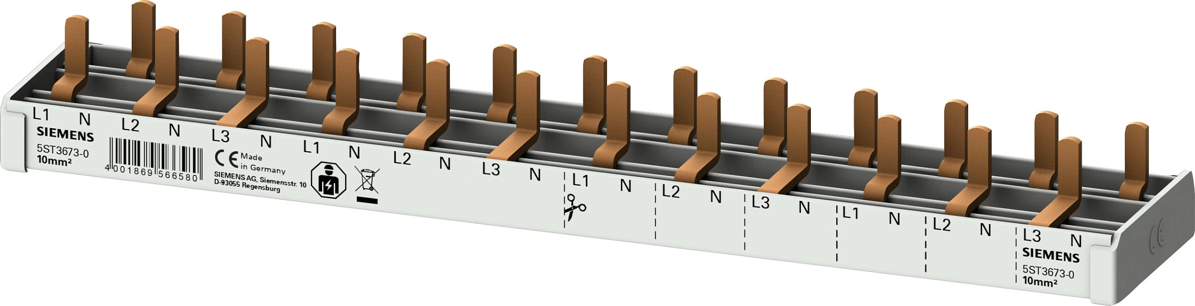 Shinë shpërndarëse Siemens 5ST3673-0, 10mm², 3P+N, 12TE, e bardhë