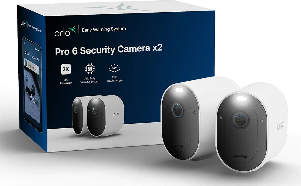 Kamerë sigurie ARLO Pro 6 2K+ (x2), IP Outdoor, Wired & Wireless, 160°, Night Vision me ngjyra, e bardhë