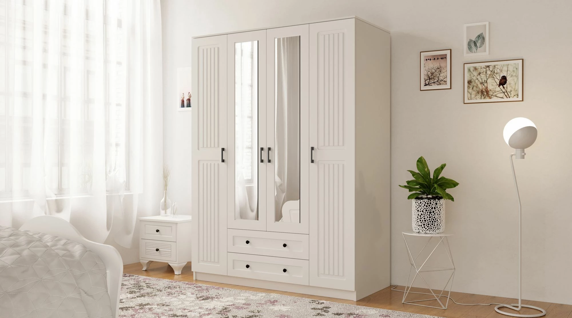 Dollap rrobash Skye Decor, ngjyrë e bardhë mat, RB-074, 140x184x52cm