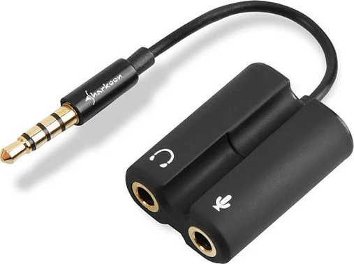 Adapter audio Sharkoon PMP35, 3.5mm mashkull në 2x 3.5mm femër, 0.12 m, i zi