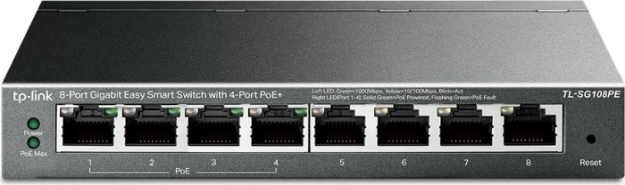 Switch TP-Link TL-SG108PE 8-port Gigabit Easy Smart Managed me PoE+ (4 porta, 53W), i zi