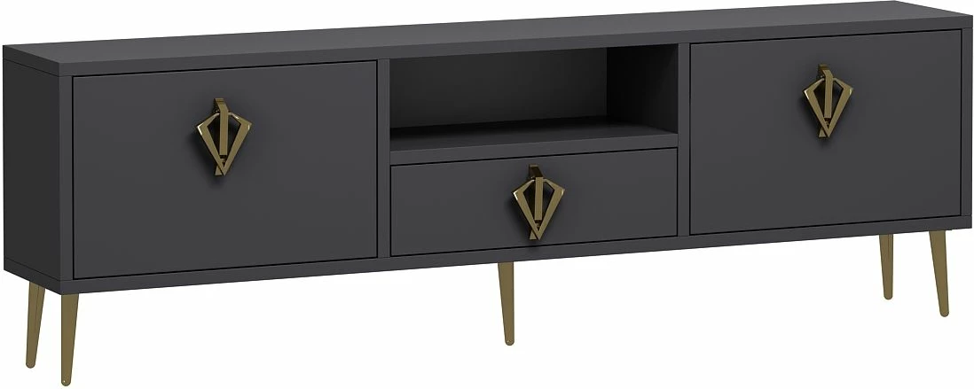 Komodë TV, ngjyrë antracit dhe ari, Skye Decor, 1313-DROP-32