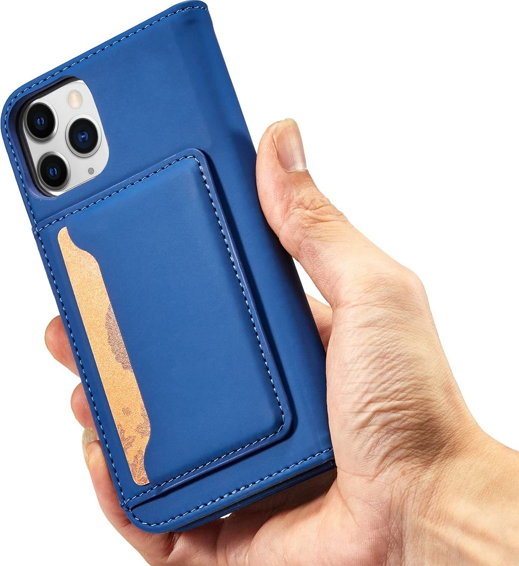 Mbështjellës Hurtel Magnet Card Case për iPhone 12 Pro Max, me kapak, portofol dhe mbajtëse, Blu