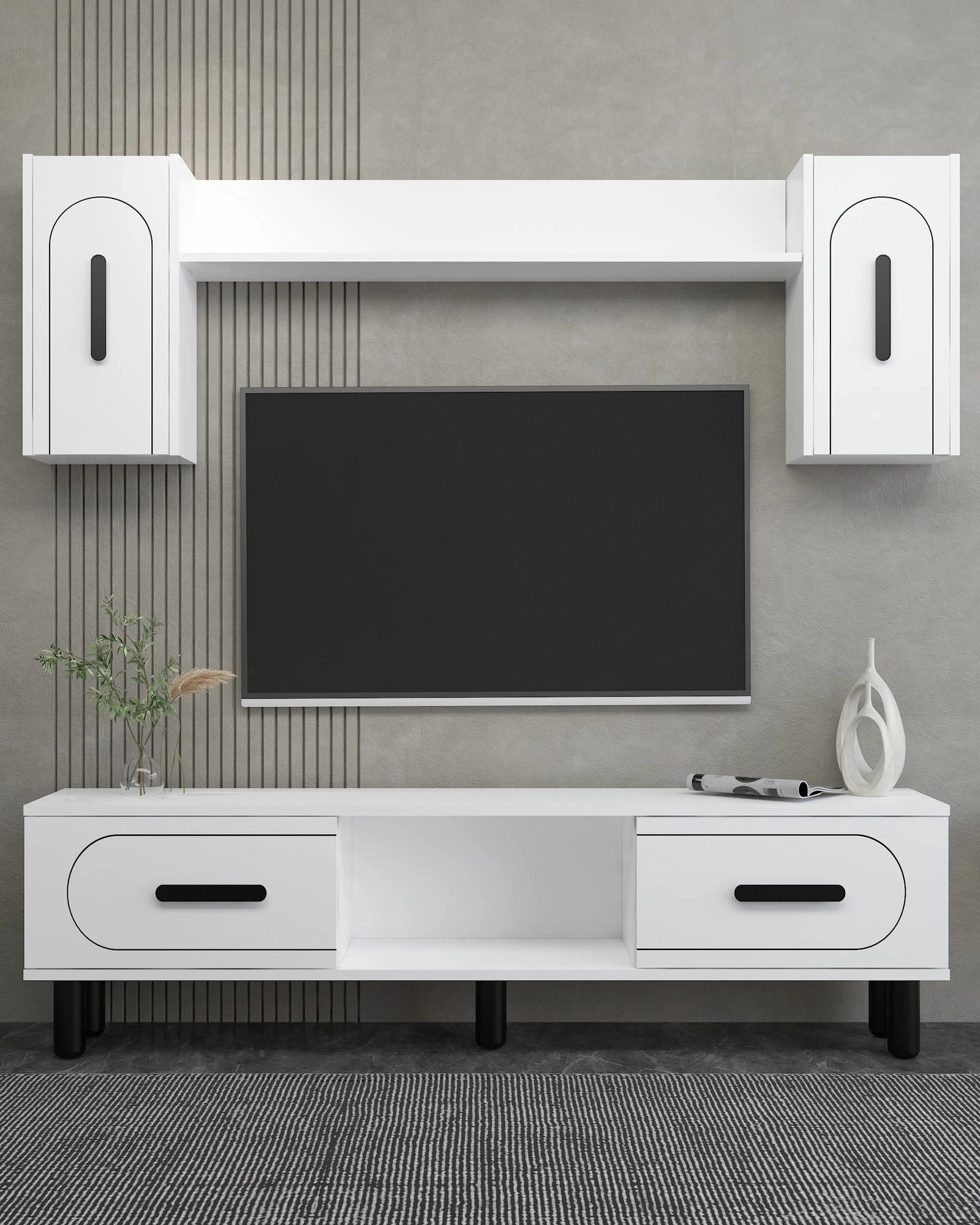 Komodë TV Skye Decor, yosun bohem, e bardhë, e zezë
