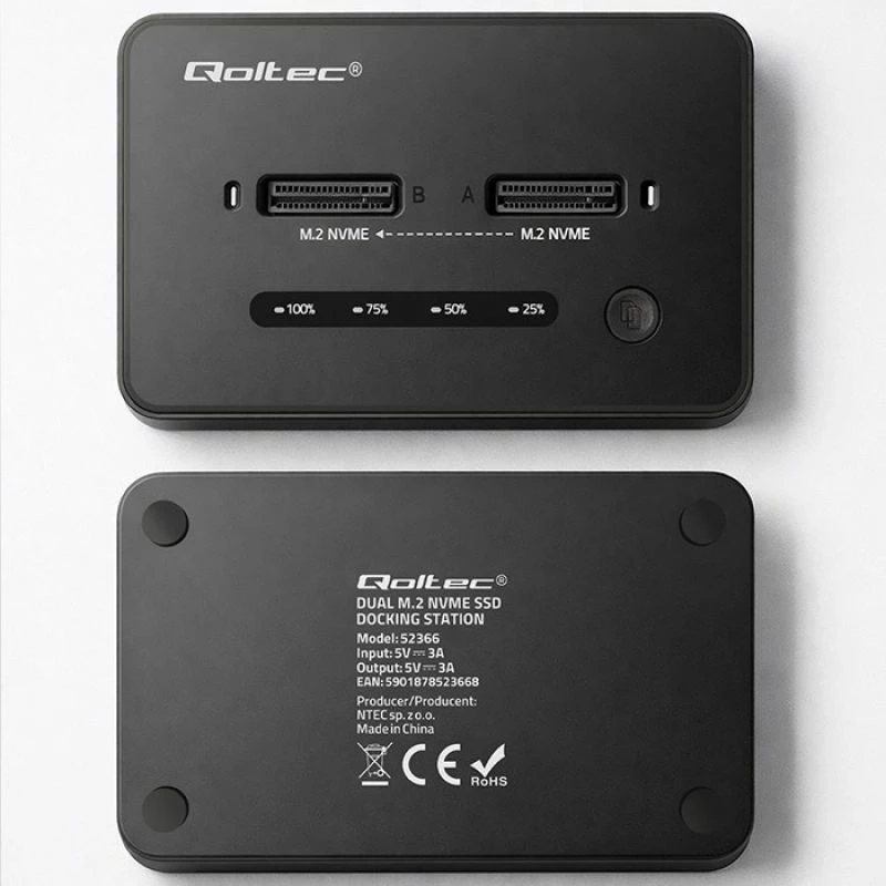 Stacion docking SSD Qoltec M.2 NVMe, USB-C, 20Gb/s, dual 2x8TB