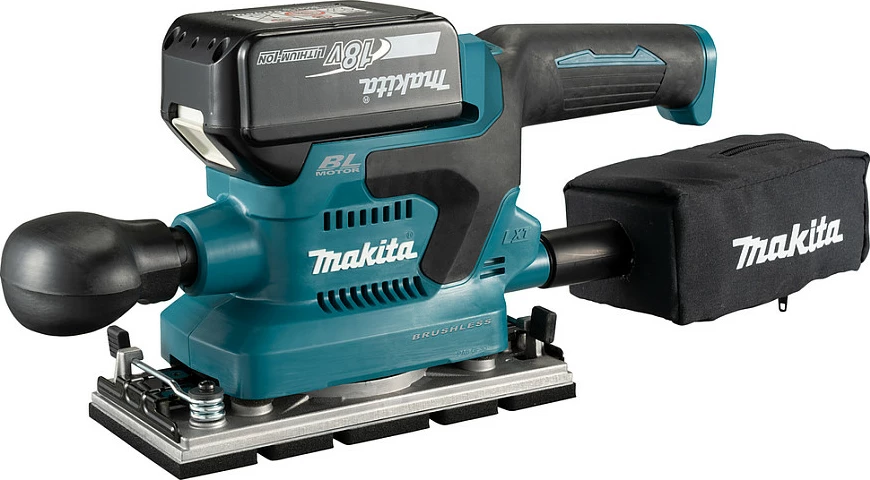 Lëmues dridhës me bateri Makita DBO382Z, 18V Li-Ion, brushless, shpejtësi e rregullueshme, zezë/turkeze
