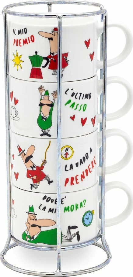 Set filxhanësh për cappuccino Bialetti Italy 200 ml, 4 copë me mbajtëse, shumëngjyrësh