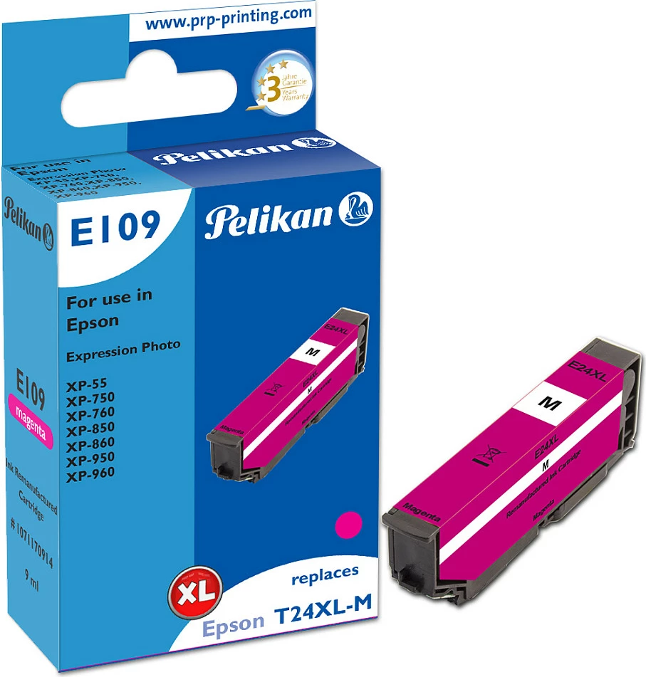 Kartrix tinte Pelikan E|09, zëvendësim Epson T24XL-M (T243340) 24XL, 9 ml, Magenta