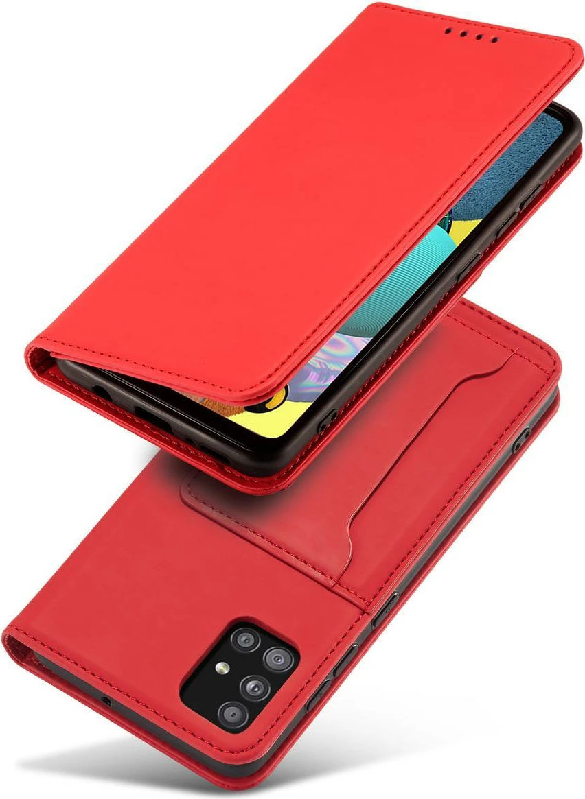 Mbështjellës Hurtel Magnet Card Case për Samsung Galaxy A13 5G, me portofol dhe mbajtëse, Kuq