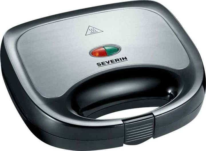 Aparat sanduiçesh, Severin SA 2969, 600W, pllaka jo-ngjitëse, trup çelik inox, i zi