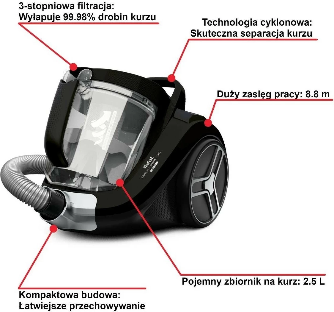 Fshesë me korrent Tefal Compact Power XXL TW4B36, 2.5L, 900W, e zezë