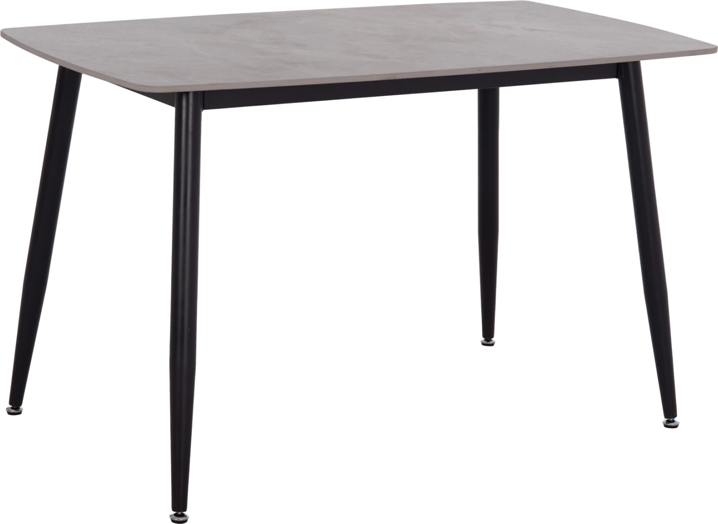 Tavolinë ngrënieje RAVEN, sipërfaqe qeramike ngjyrë mermeri gri, këmbë metalike të zeza, 120x70x73cm