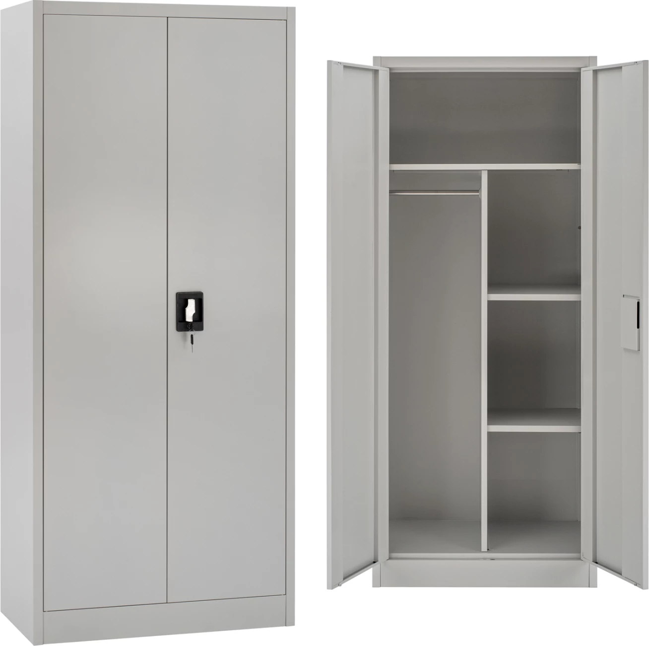 Dollap metalik dykanatësh, ngjyrë gri e çelët, HRONDA FH5749.21, me ndarës dhe çelës, 70x40x170cm