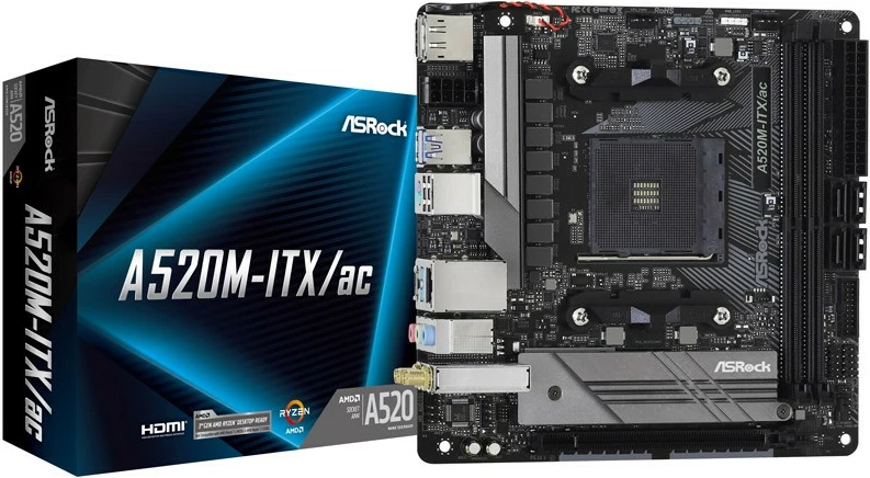 Pllakë amë ASRock A520M-ITX/ac, Socket AM4, micro ATX, 64 GB, e zezë