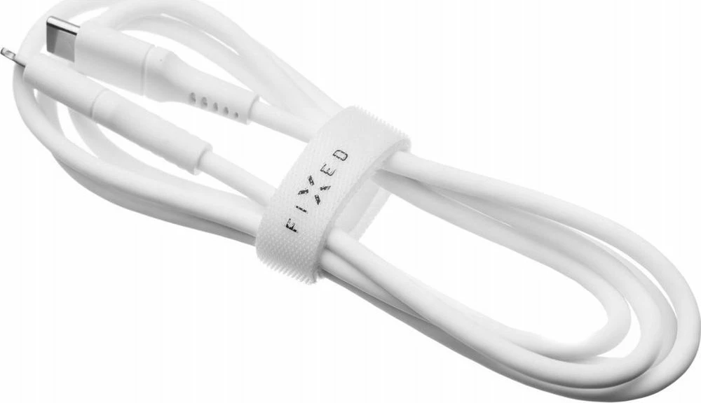 Kabllo USB-C në Lightning Fixed FIXDLS-CL12-WH 1.2m PD 60W MFi, e bardhë, me organizer dhe rrip Velcro