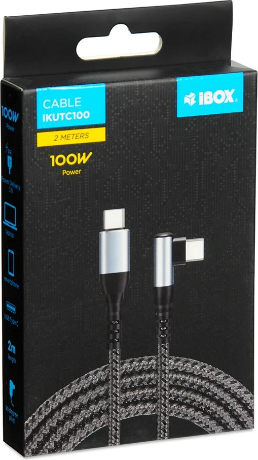 Kabëll USB-C iBOX IKUTC 100W 2m, i zi
