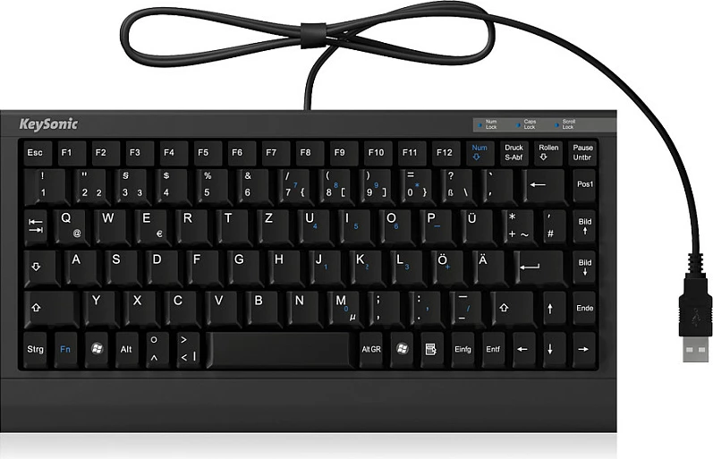 Tastierë mini KeySonic ACK-595C+, USB, QWERTZ, e zezë