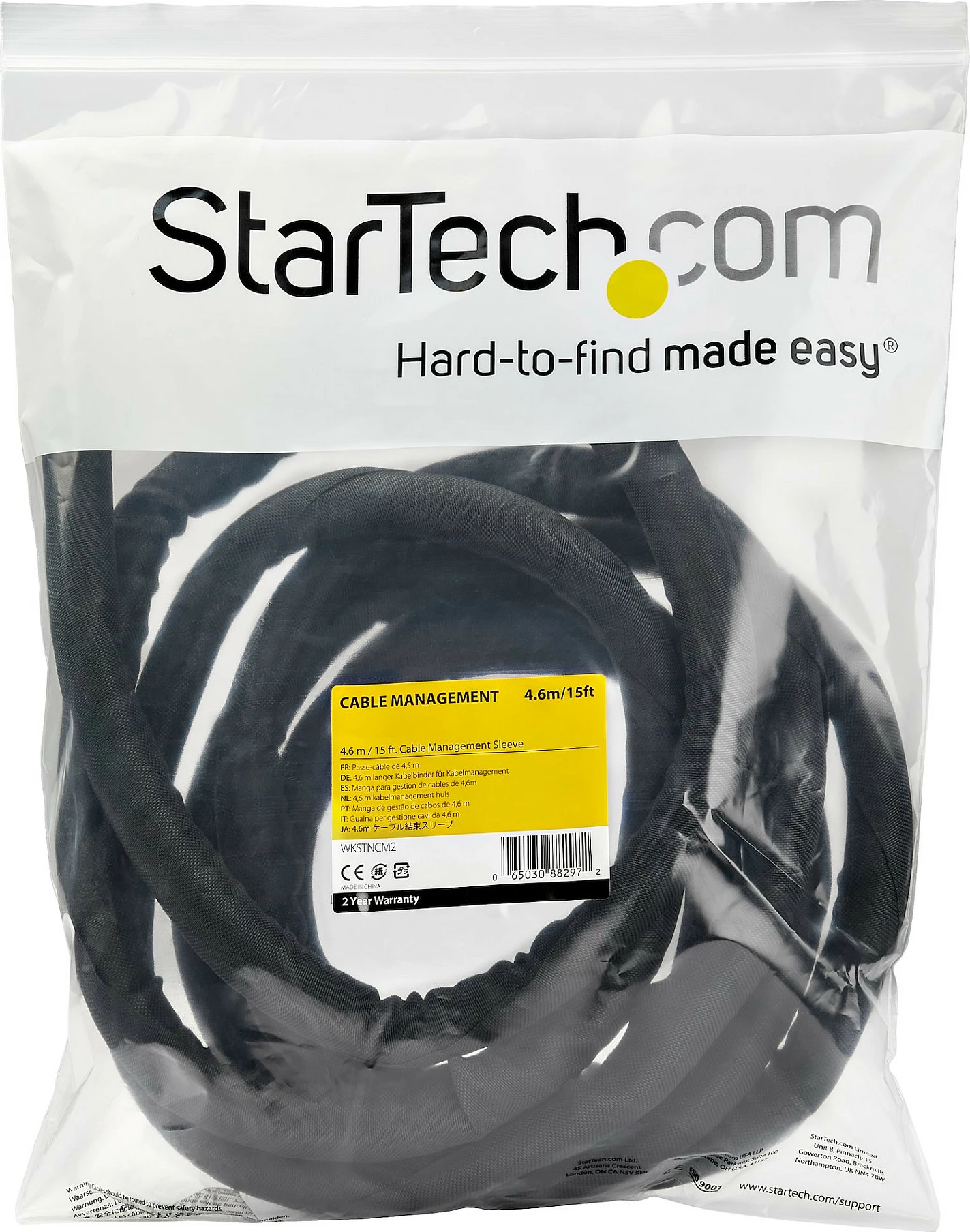 Mbështjellës kabllosh StarTech WKSTNCM2, 4.6 m, i zgjerueshëm deri 3.8 cm, i zi