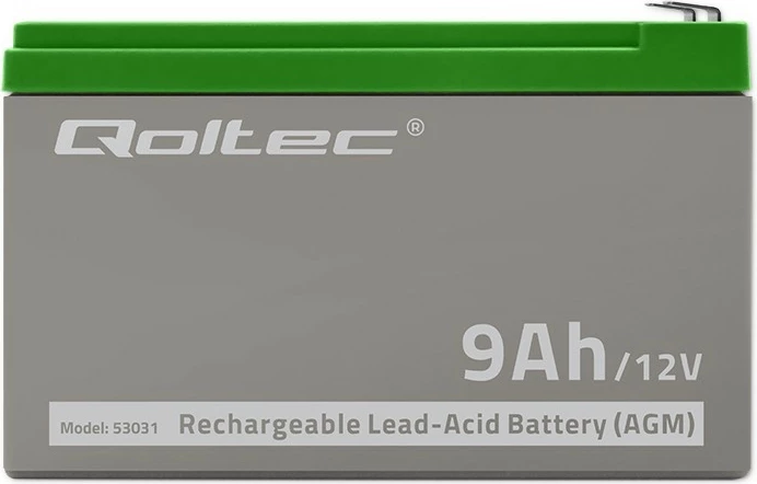 Bateri AGM Qoltec 53031, 12V, 9Ah, Gri/Gjelbër