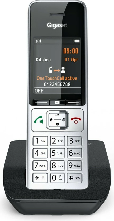 Telefon pa tel Gigaset COMFORT 500, DECT, Speakerphone, 200 kontakte, ID thirrësit, Ngjyrë e zezë dhe argjendtë