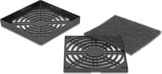 Grilë ventilatori DeLOCK 80 x 80 mm me filtër pluhuri, e zezë