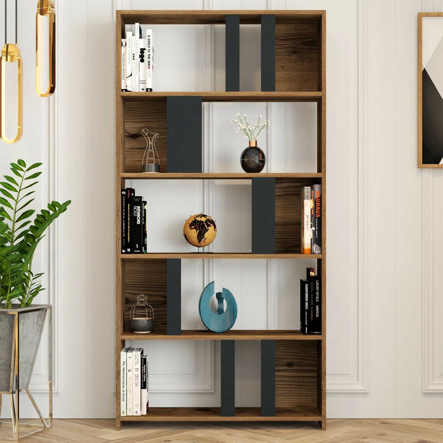 Raft librash Hanah Home, Lima, ngjyrë arre dhe antracit