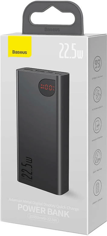 Powerbank Baseus Adaman Metal 20000mAh, 22.5W, 2xUSB, USB-C, Lightning, microUSB, e zezë