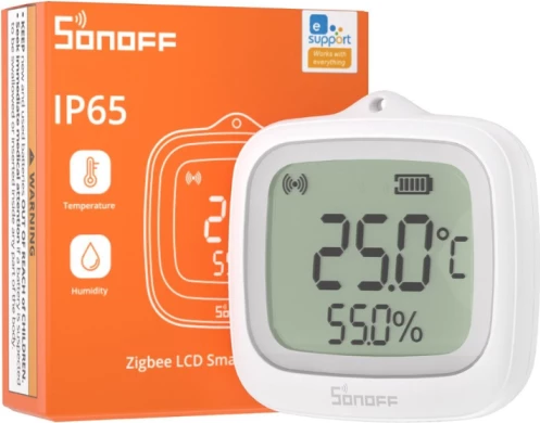 Sensor i mençur temperature dhe lagështie SONOFF SNZB-02WD, Zigbee 3.0, LCD 2.2\", IP65, i bardhë