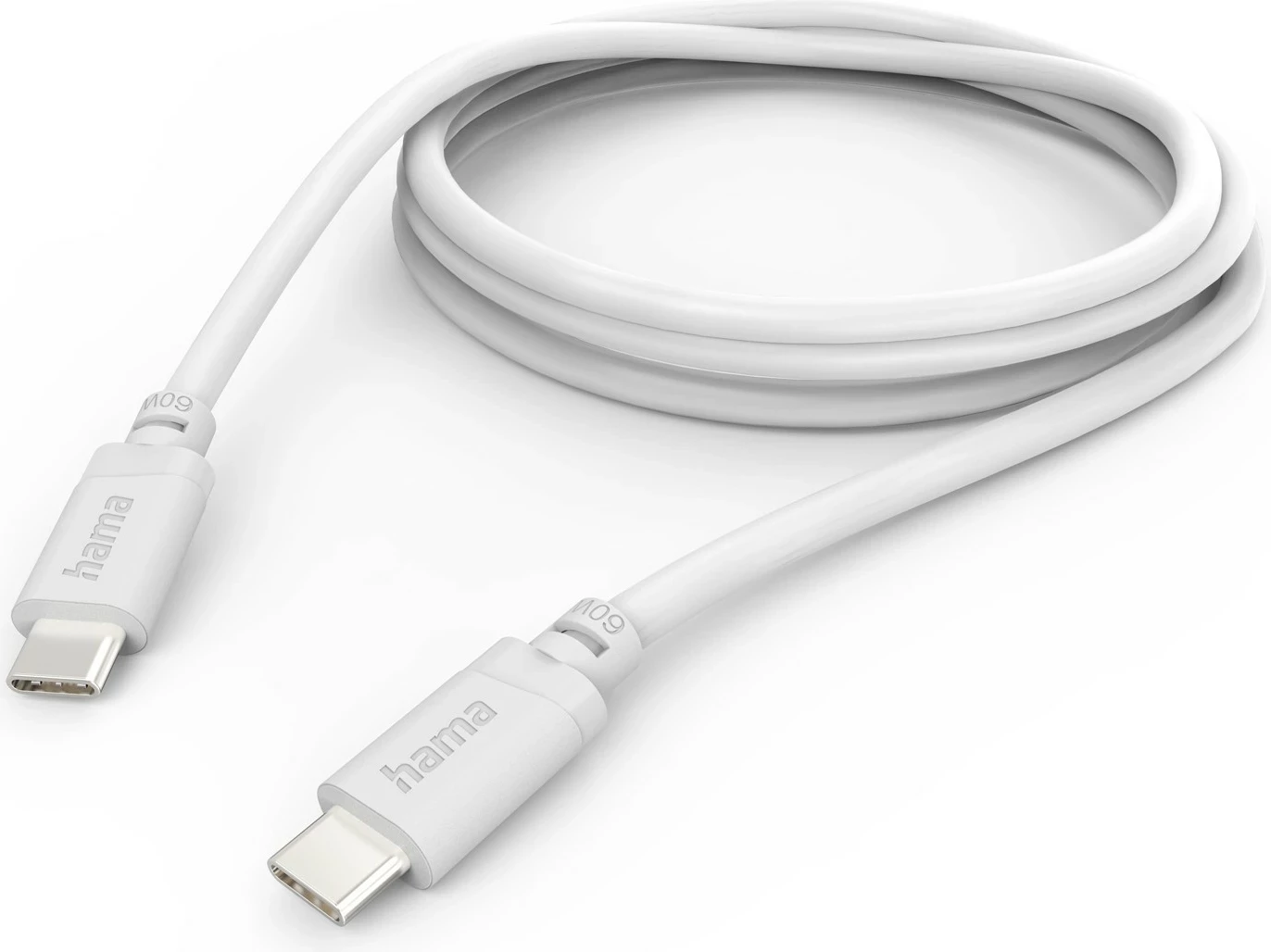 Kabllo karikimi Hama USB-C në USB-C, 2 m, 60W, e bardhë