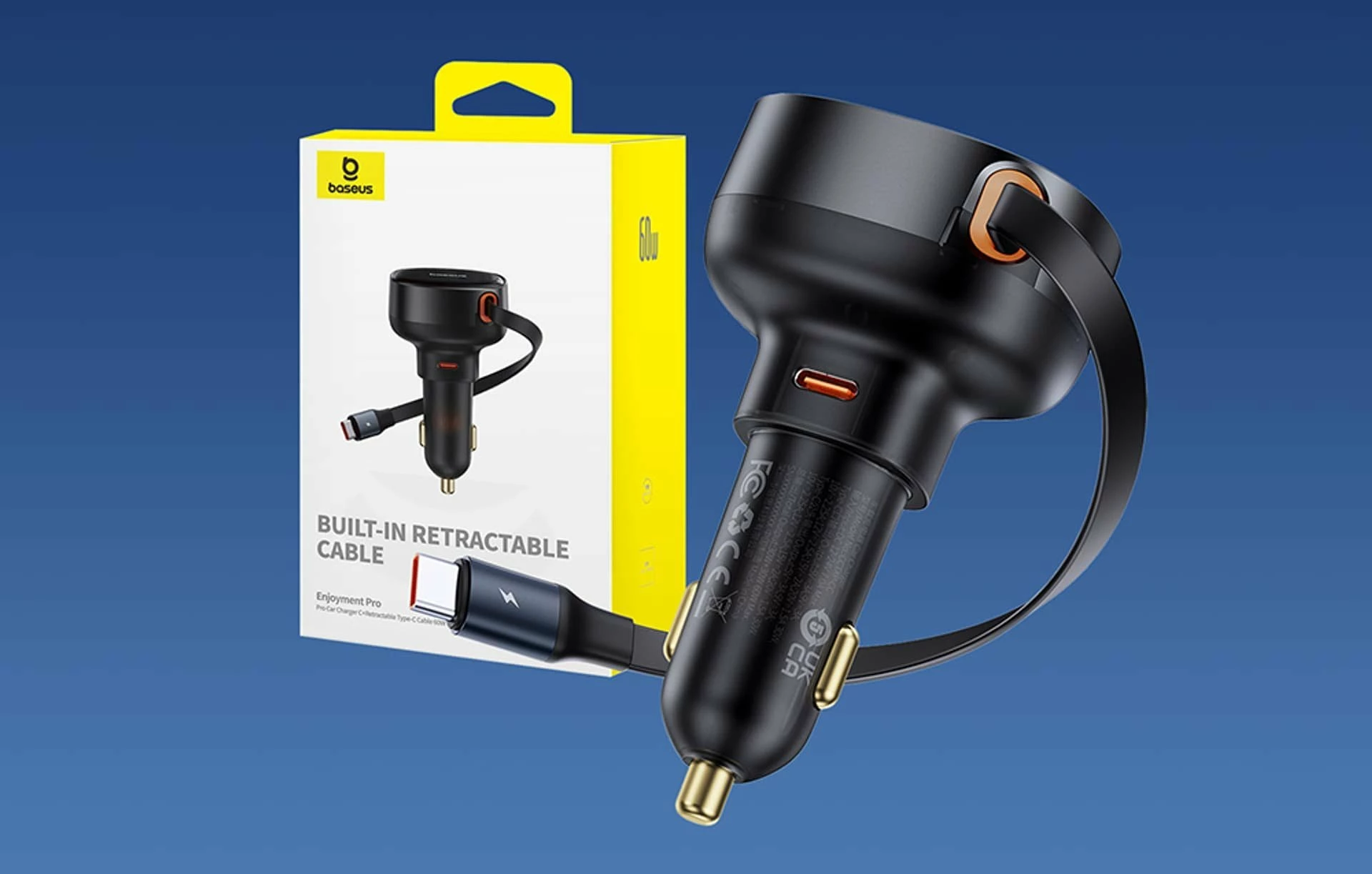 Karikues veture Baseus Enjoyment Pro C00057802111-01, USB-C 60W, kabllë e tërheqshme 0.7 m, i zi