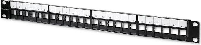 Patch panel Qoltec 54516 për rack 19", 24 porta, 1U, UTP, e zezë